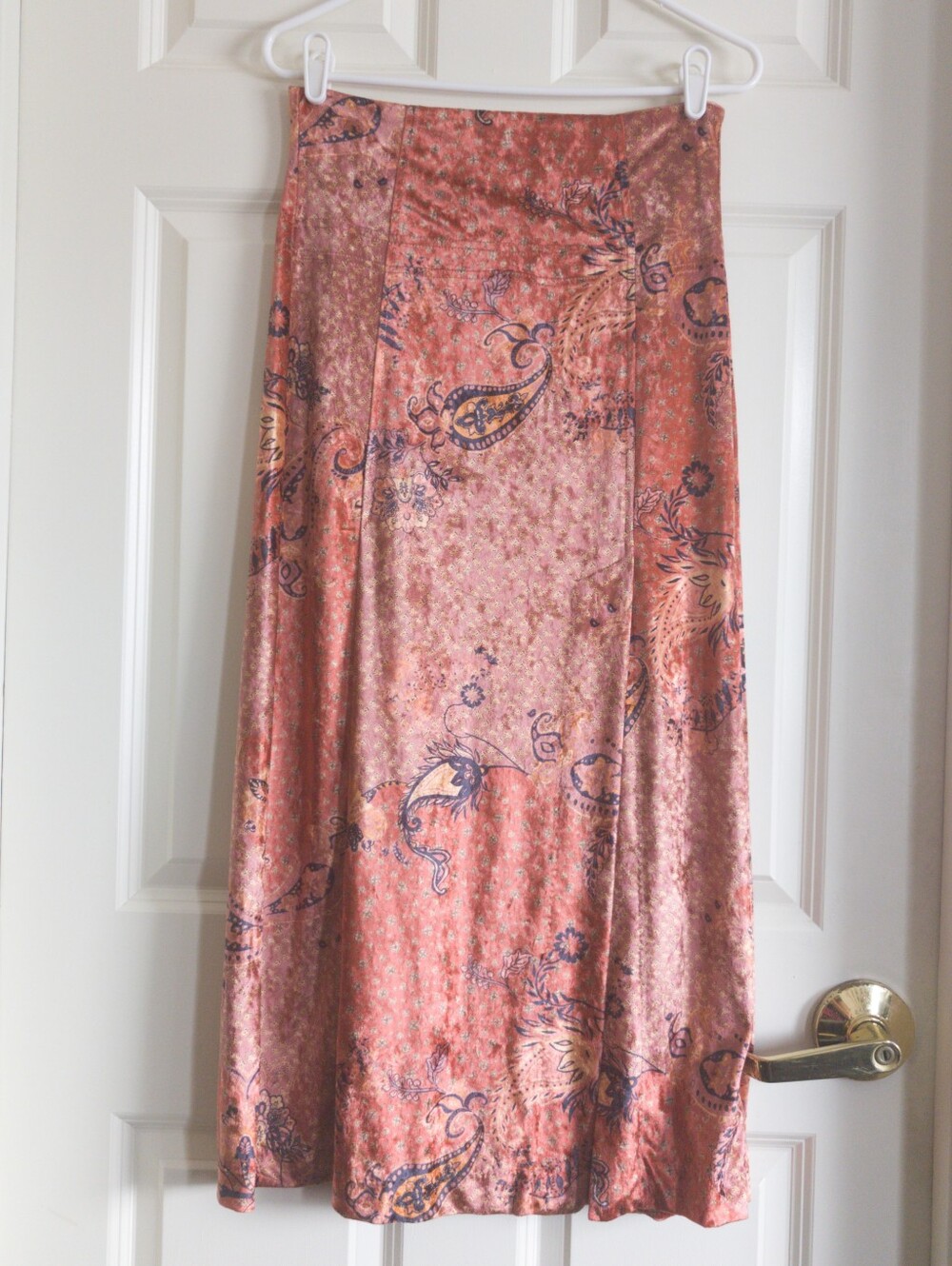 Orange Free People paisley crushed velvet maxi skirt